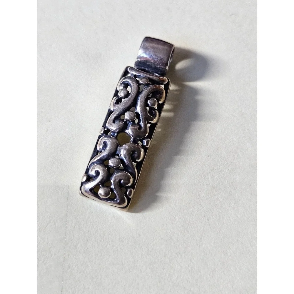 Vintage ATI Mexico 925 Sterling Silver Scrollwork Slider Bar Pendant 1.25